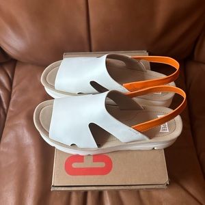 Camper Oruga Up Platform Sandals in White/Orange (Size 10)